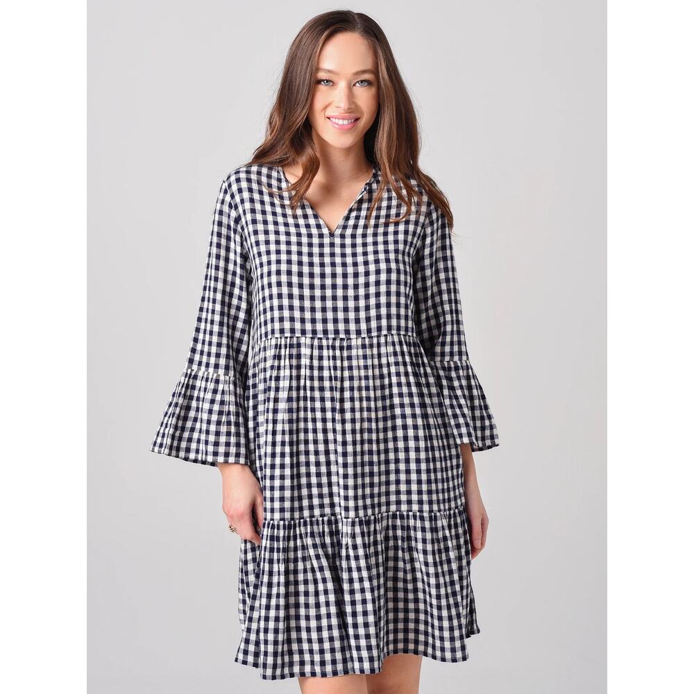 Hartford Cottagecore Rain Woven Gingham Dress – Black / White‎ – XS